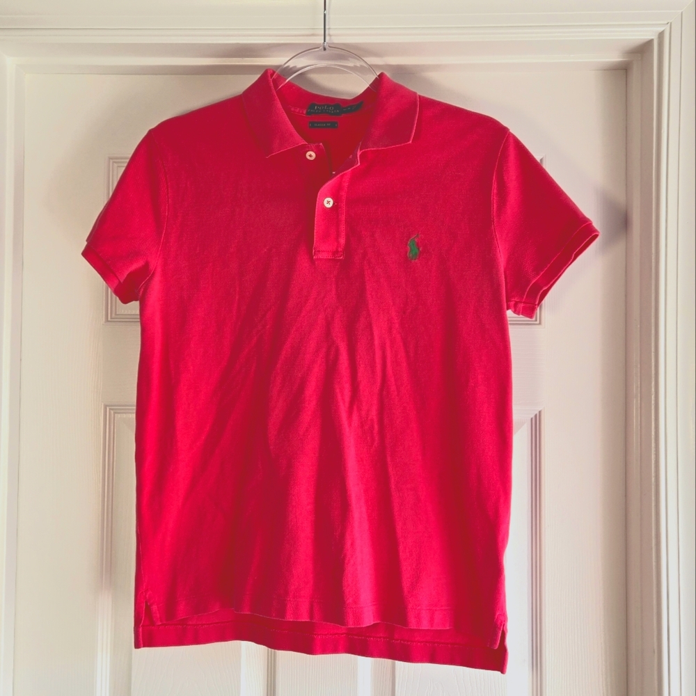 Polo Ralph Lauren Pink Cotton Classic Fit Polo Shirt Green Pony Size S/M Preppy